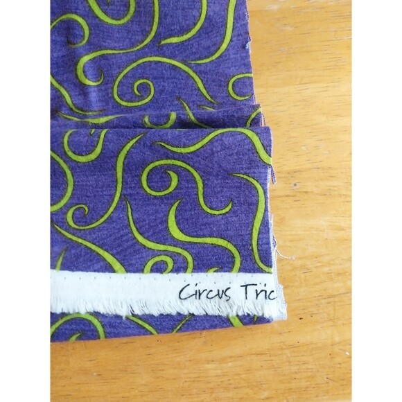 1/2 Yard 42" Wide Cotton Fabric Purple and Green Circus Trick - Picture 2 of 2
